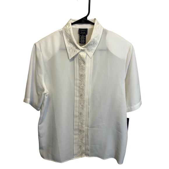 Laura Scott White Collared Vintage Sheer Dainty Floral Romantic Blouse Size L 12 - Picture 1 of 11
